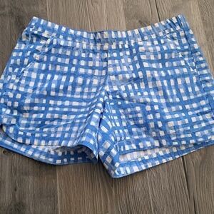 LILY PULITZER blue gingham big check shorts cotton spandex comfy elastic waist S